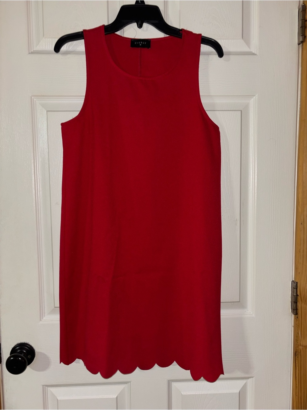 Everly Red Sleeveless Scallop-Hem Mini Dress